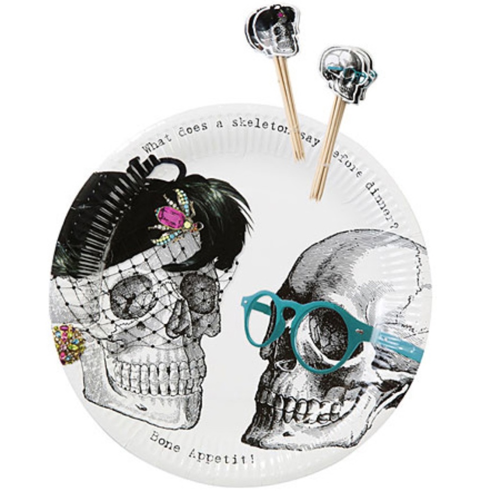 NEW Hipster Skeletons Party Plates & Picks Set Goth Punk Halloween Food Decor